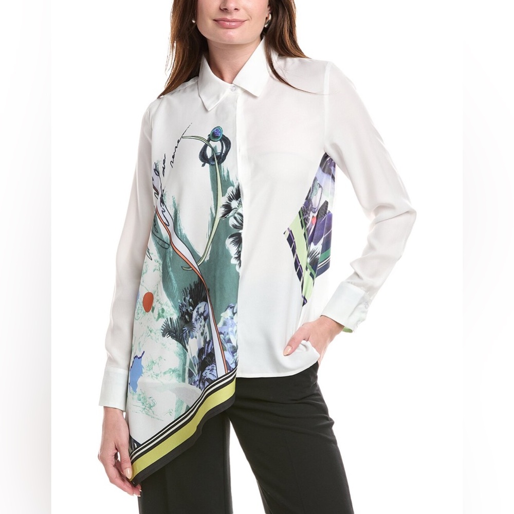 Gracia White and Green Artistic Blouse